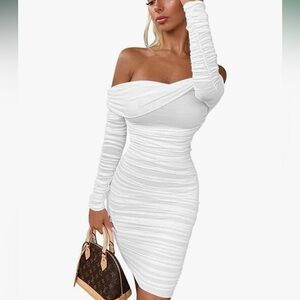 White Long Sleeve Off-Shoulder Dress